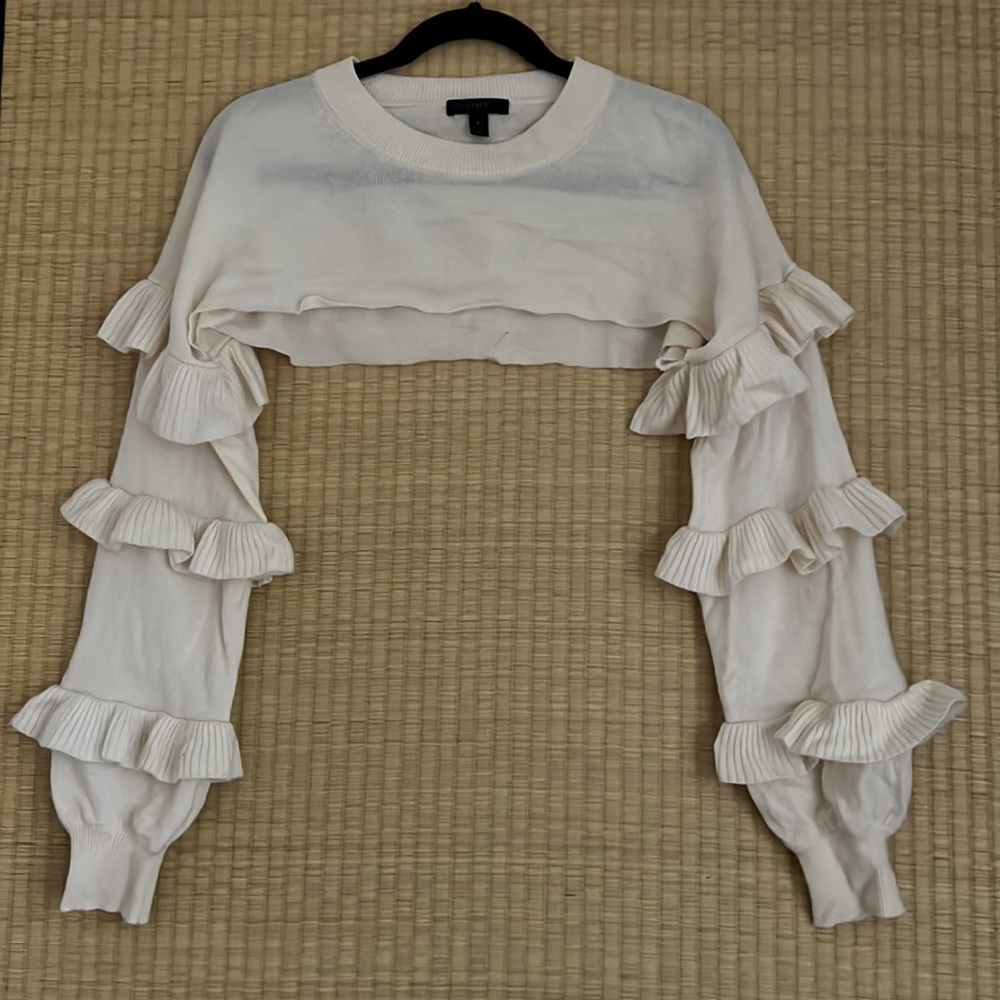 J.Crew Cream Ultra crop custom sweater with ruffle sleeves size S - Eras Tour